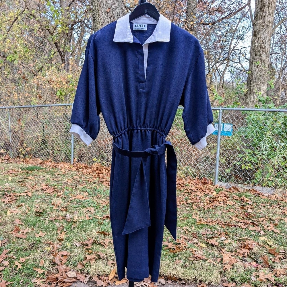 Vintage 60s COCO Navy & White Midi Dress Size 2/XS - Picture 5 of 7